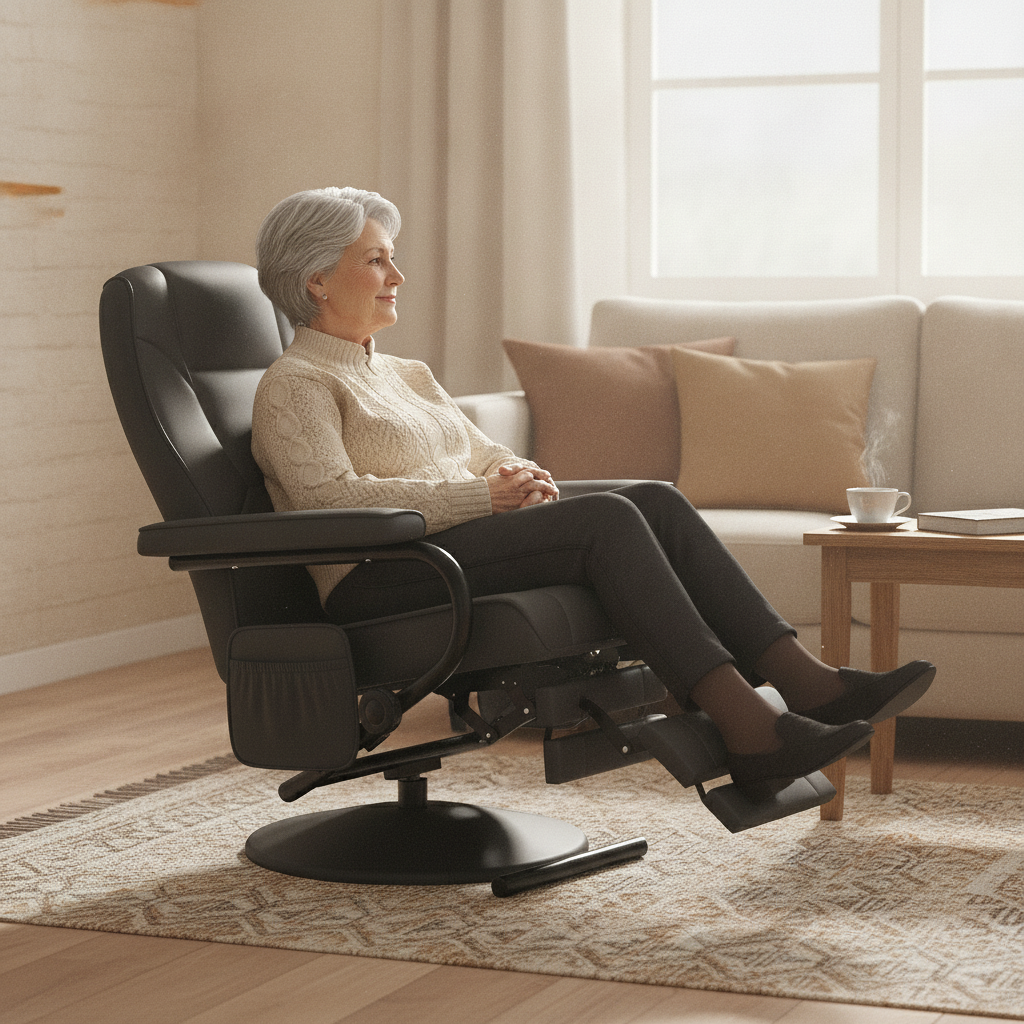 Fauteuil Relax Pivotant avec Repose-pieds - Noir