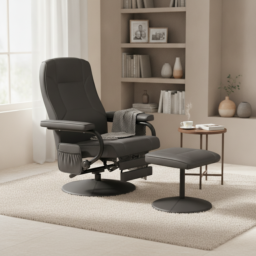 Fauteuil Relax Pivotant avec Repose-pieds - Noir